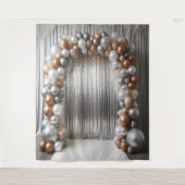 ゴールドとシルバーのバルーンアーチ吊り下げ タペストリー (正面)