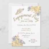 ゴールドとシルバーの蝶のエンゲージメントカード 招待状 (正面)