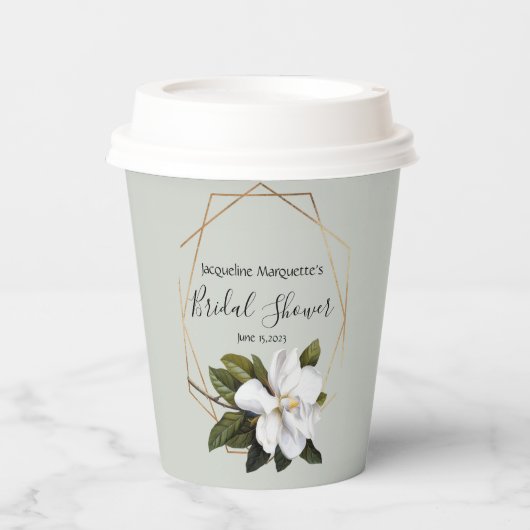 ゴールドとセイジのマグノリア ブライダルシャワー 紙コップ (正面)