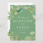 ゴールドとセージグリーンの結婚式招待状 招待状 (正面/裏面)