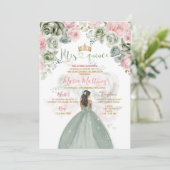 ゴールドとセージグリーンの花柄プリンセスのミス・キンセ 招待状 (スタンド正面)