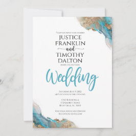 ゴールドとターコイズのエレガントな結婚式の招待状 案内状