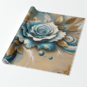 ゴールドとターコイズのローズ ラッピングペーパー (アンロールド)