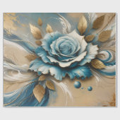 ゴールドとターコイズのローズ ラッピングペーパー (フラット)