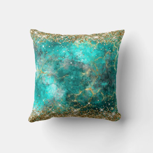 ゴールドとターコイズの宝石 グラム モノグラム クッション (裏面)