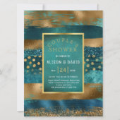 ゴールドとターコイズの筆致が美しいウェディングシャワーの招待状 招待状 (正面)