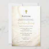 ゴールドとダークタン色の偽大理石の渦巻き 洗礼 招待状 (正面)