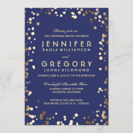 ゴールドとネイビーのコンフェッティ ヴィンテージ リハーサル ディナー 招待状