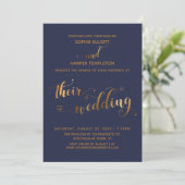 ゴールドとネイビーのTheir Wedding Typography + ハート 招待状 (スタンド正面)