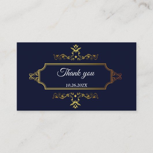 ゴールドとネイビーブルーのインドスタイル封筒 エンクロージャーカード (正面)