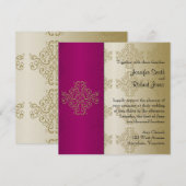 ゴールドとバーガンディのダマスク調の高級な結婚式の招待状 招待状 (正面/裏面)