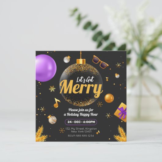 ゴールドとパープルで楽しいクリスマスを 招待状 (スタンド正面)