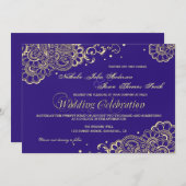 ゴールドとパープルのヘンナレースの結婚式招待状 招待状 (正面/裏面)