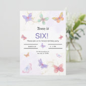 ゴールドとパープルの蝶の誕生日招待状カード 招待状 (スタンド正面)
