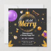 ゴールドとパープル Let's get メリークリスマス ファン 招待状 (正面)