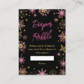 ゴールドとピンクのウィンター雪の結晶おむつくじ エンクロージャーカード (正面)