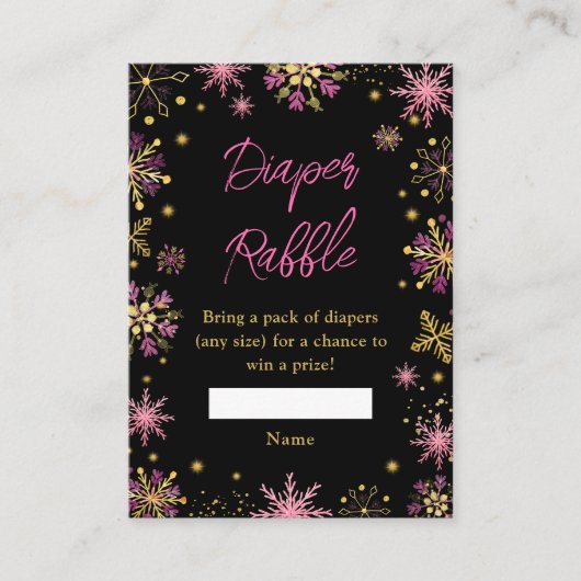 ゴールドとピンクのウィンター雪の結晶おむつくじ エンクロージャーカード (正面)