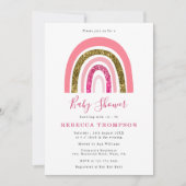 ゴールドとピンクのグリッターが可愛らしい虹のベビーシャワー 招待状 (正面)