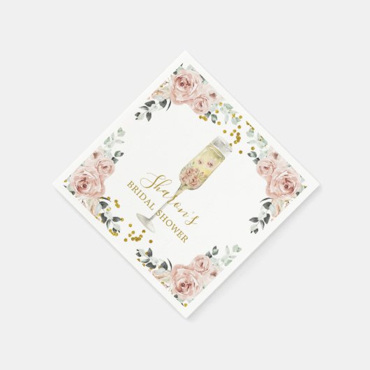 ゴールドとピンクのダスティーローズのソワレーペーパーナプキン スタンダードカクテルナプキン (角)