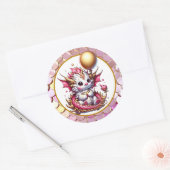 ゴールドとピンクのドラゴン 女の子の誕生日 ラウンドシール (封筒)