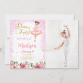 ゴールドとピンクのバレリーナの写真招待状 招待状 (正面)