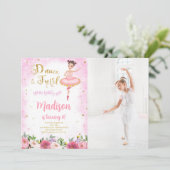 ゴールドとピンクのバレリーナの写真招待状 招待状 (スタンド正面)