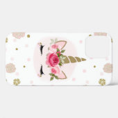 ゴールドとピンクのユニコーンの花が咲くトレンディーなキュート Case-Mate iPhoneケース (裏面 (横))