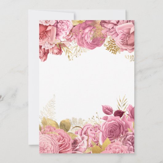 ゴールドとピンクの花のフレーム 60歳の誕生日 招待状 (裏面)