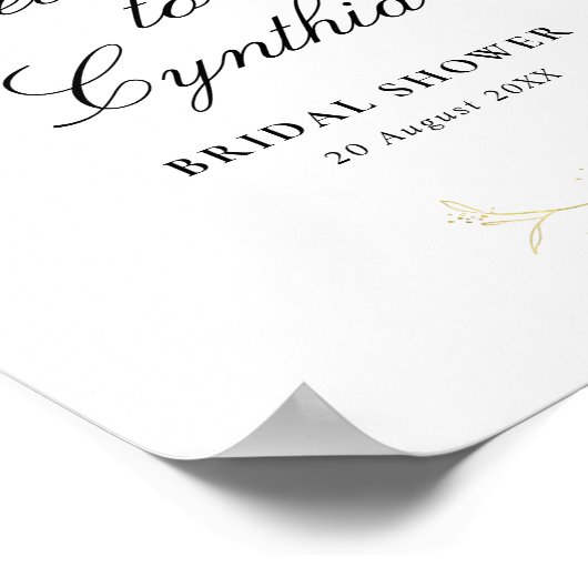 ゴールドとピンクの花のブライダルシャワー ウェルカムサイン ポスター (角)