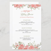 ゴールドとピンクの花の蝶リボン ベイビーシャワーメニュー (正面/裏面)