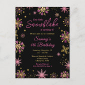 ゴールドとピンクの雪の結晶 誕生日パーティー ポストカード (正面)