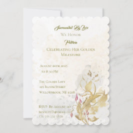 ゴールドとブッシュの花の50歳の誕生日招待状 招待状