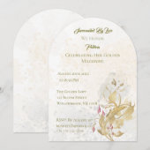 ゴールドとブッシュの花の50歳の誕生日招待状 招待状 (正面/裏面)