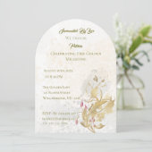 ゴールドとブッシュの花の50歳の誕生日招待状 招待状 (スタンド正面)