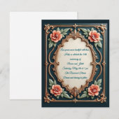 ゴールドとブッシュの花柄の招待状 招待状 (正面/裏面)