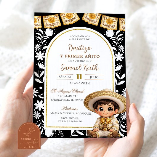 ゴールドとブラックのアーチ Cielito Lindo 洗礼 招待状