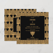 ゴールドとブラックのアートデコパターン リハーサルディナー 招待状 (正面/裏面)