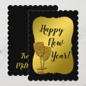 ゴールドとブラックのエレガントなハッピー・ニュー・イヤー! シーズンカード (正面/裏面)