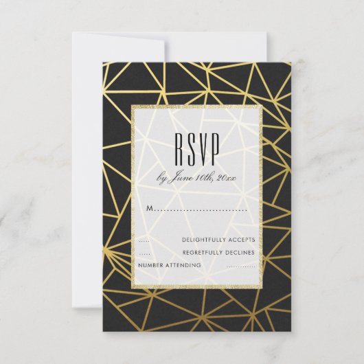 ゴールドとブラックのクラシカルな結婚式RSVP 出欠カード (正面)