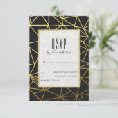 ゴールドとブラックのクラシカルな結婚式RSVP 出欠カード (スタンド正面)