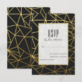 ゴールドとブラックのクラシカルな結婚式RSVP 出欠カード (正面/裏面)
