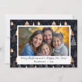 ゴールドとブラックのクリスマスツリーのホリデーフォト シーズンカード (正面)