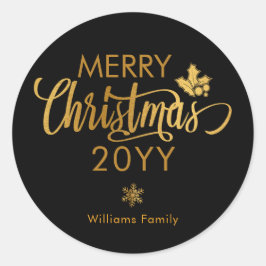 ゴールドとブラックのクリスマス カスタム ホリデー ラウンドシール