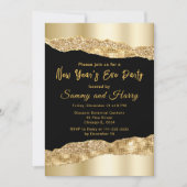 ゴールドとブラックのグリッター ティアーズ ニューミュージックイヤーパーティー 招待状 (正面)