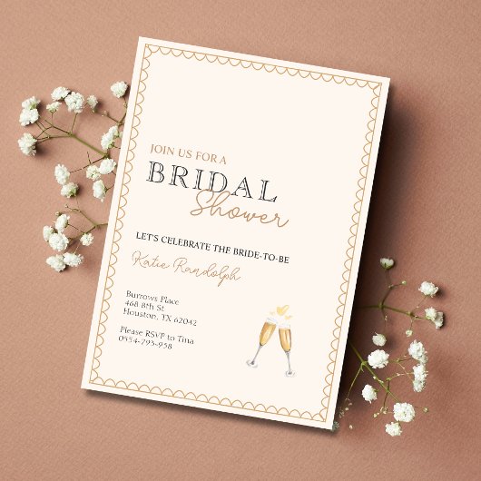 ゴールドとブラックのシャンパン ブライダルシャワーの招待状 招待状