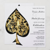 ゴールドとブラックのスペード結婚式招待状 招待状 (正面/裏面)