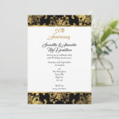 ゴールドとブラックのダマスク 50周年結婚記念日 招待状 (スタンド正面)