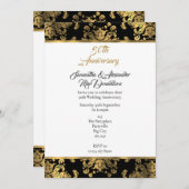 ゴールドとブラックのダマスク 50周年結婚記念日 招待状 (正面/裏面)