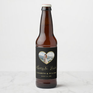 ゴールドとブラックのドット柄の結婚式のオーダーメイドデザイン ビールラベル
