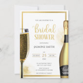 ゴールドとブラックのペタルとプロセッコの結婚前お茶会 招待状 (正面)